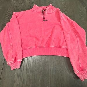 Zenana Outfitters Coral Pink Half-Zip Cropped Pullover